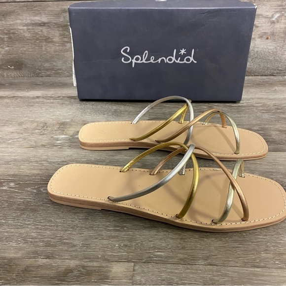 Splendid | Frankie Strappy Sandals In Metallic Leather Gold Silver Bronze Size 9 - Picture 3 of 8